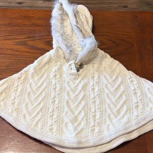 Cozy Cable Knit Poncho with Faux Fur Trim